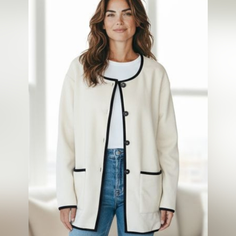 PLM White Blazer Black Trim Medium #JAC1